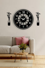 Decorative Mirrored Wall Clock + Vase Painting Silver - Swordslife