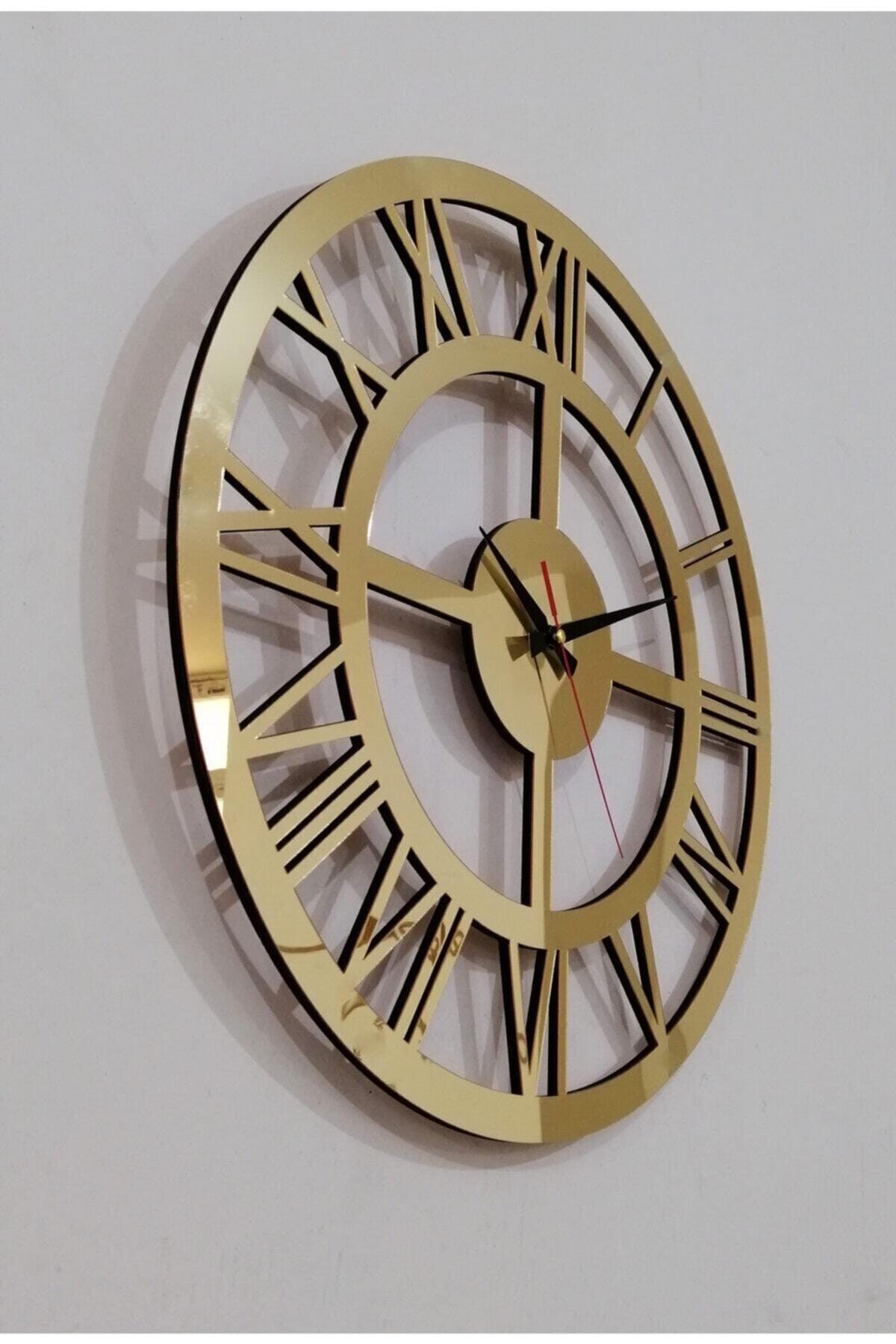Decorative Mirrored Gold Plexi Wooden Wall Clock with Roman Numerals - Swordslife