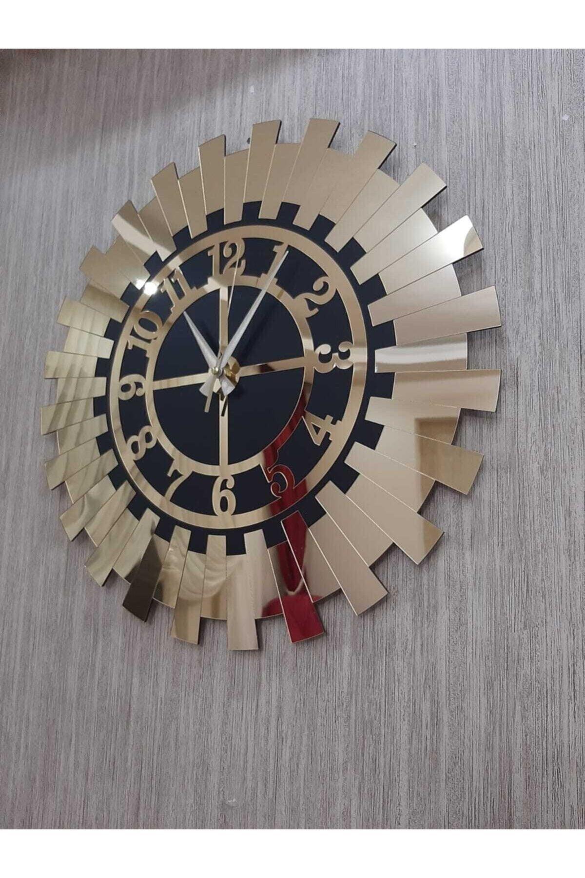 Decorative Gold Luxury Sun Wall Clock Modern Mirrored Plexiglass Turkish Numeral 50x50 - Swordslife