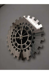 Decorative Silver Sun Wall Clock Modern Turkish Numeral Mdf Mirrored Plexi 50x50 Cm - Swordslife