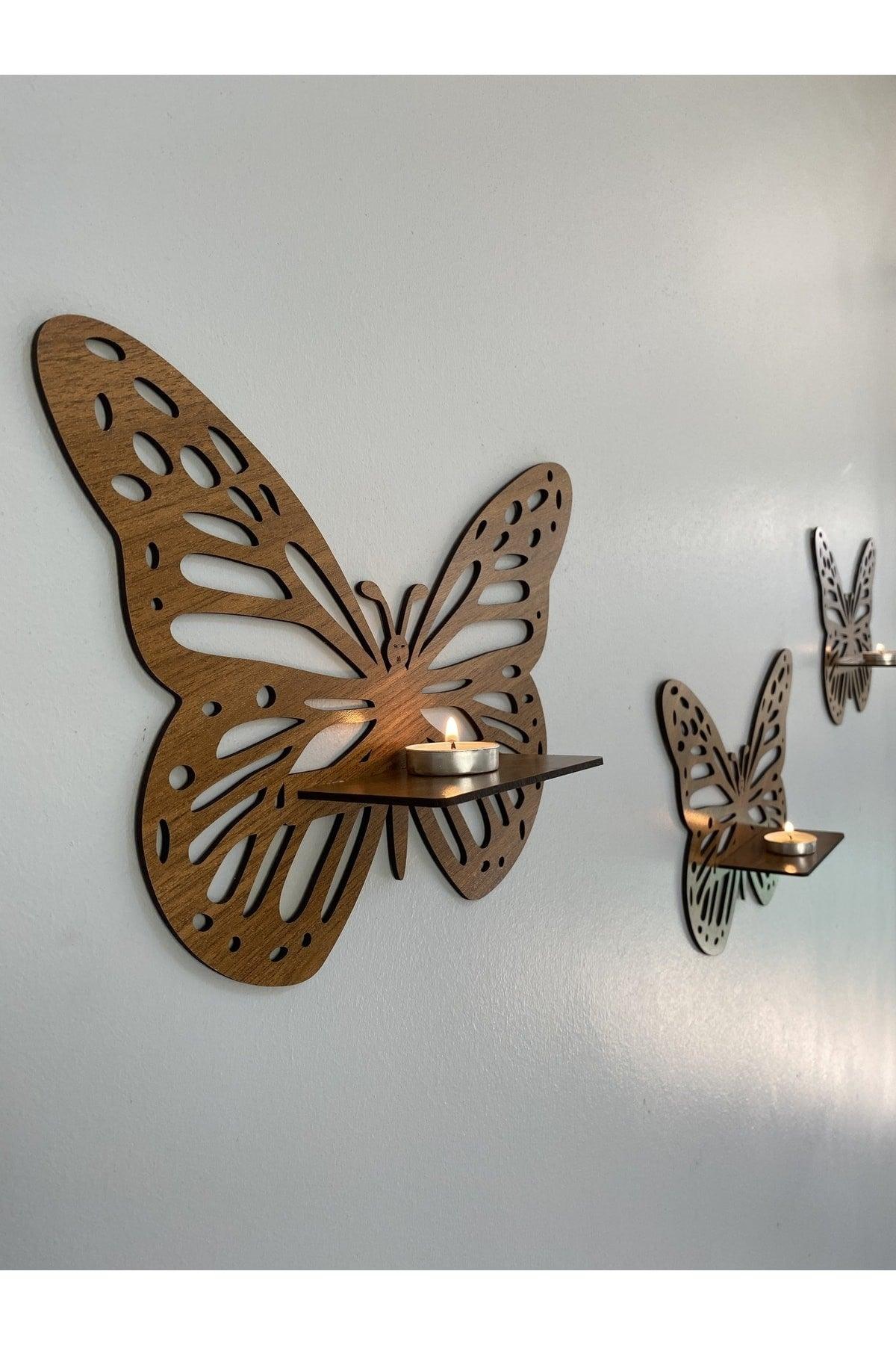 Decorative Butterfly Wall Shelf Set of 3 Walnut ButterflyWalnut - Swordslife