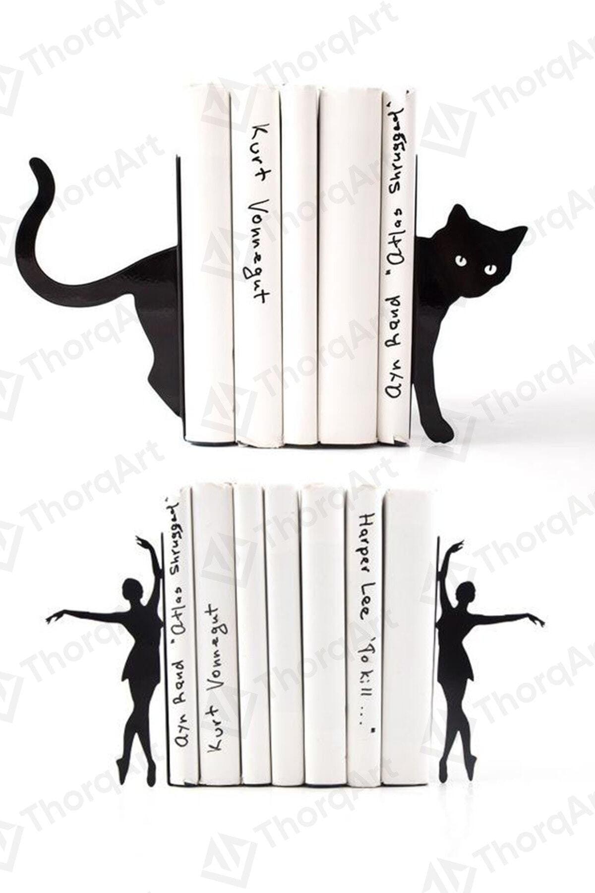 Decorative Metal Book Holder Set of 2 Ballerina Black Cat Figured Book Support - Swordslife