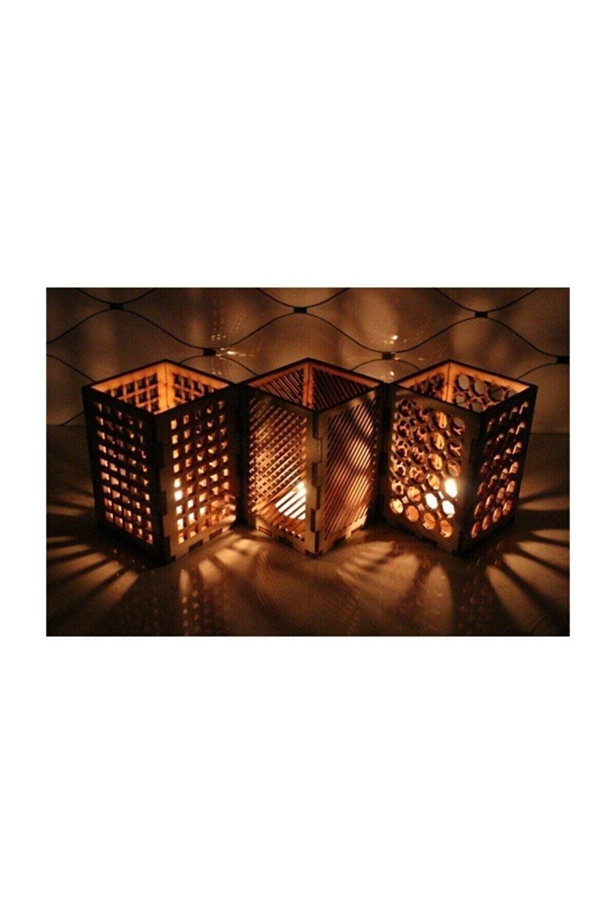 Dekorative 3 Ahşap Lantern Kerzenhalter - Swordslife