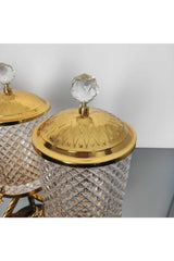 Deren Large Size Gold Triple Crystal Spice Set , Metal Cross Three Legs Counter Top Jar Set - Swordslife