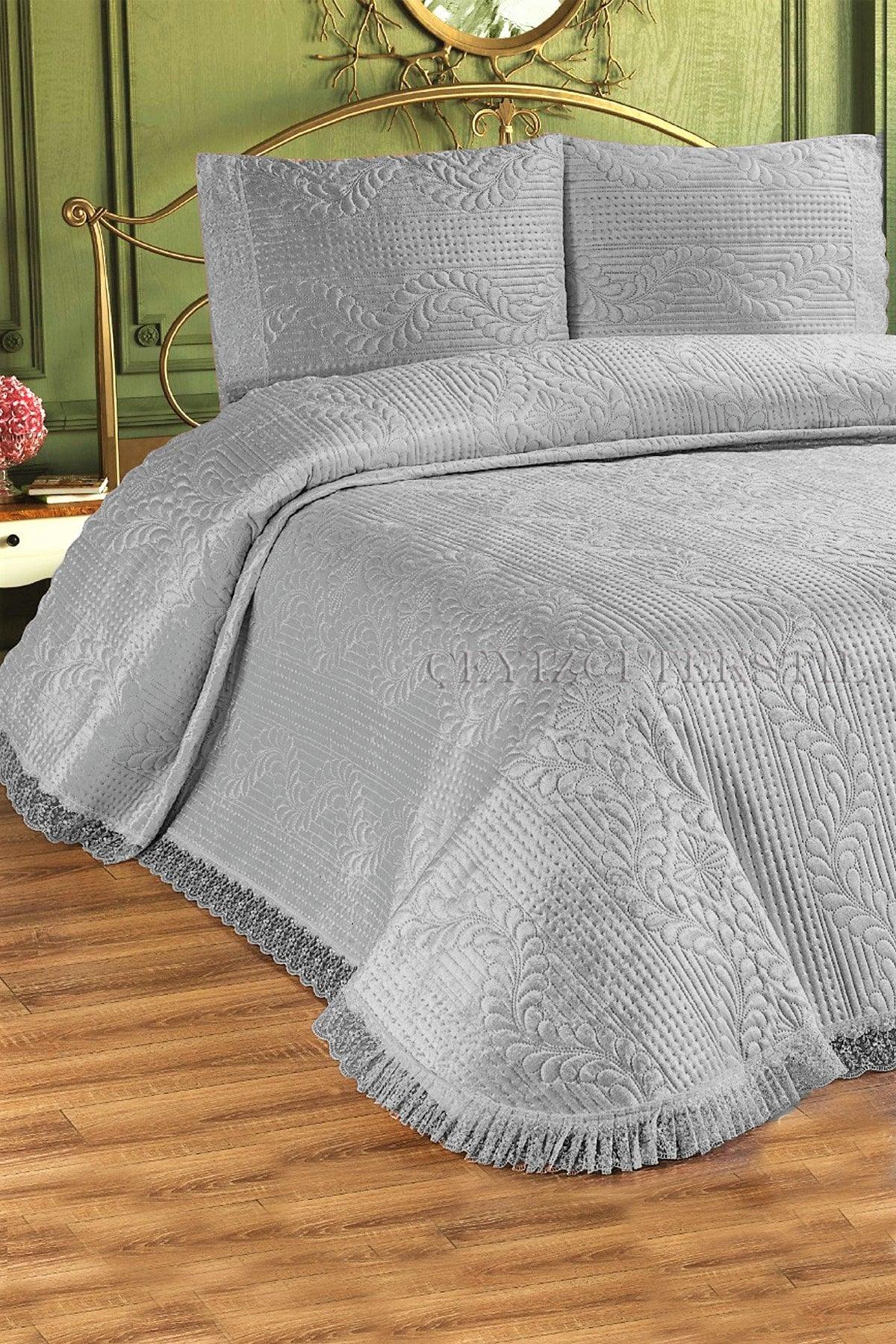 Deep Double Bedspread , Velvet Dowry Bedspread Double - Gray - Swordslife