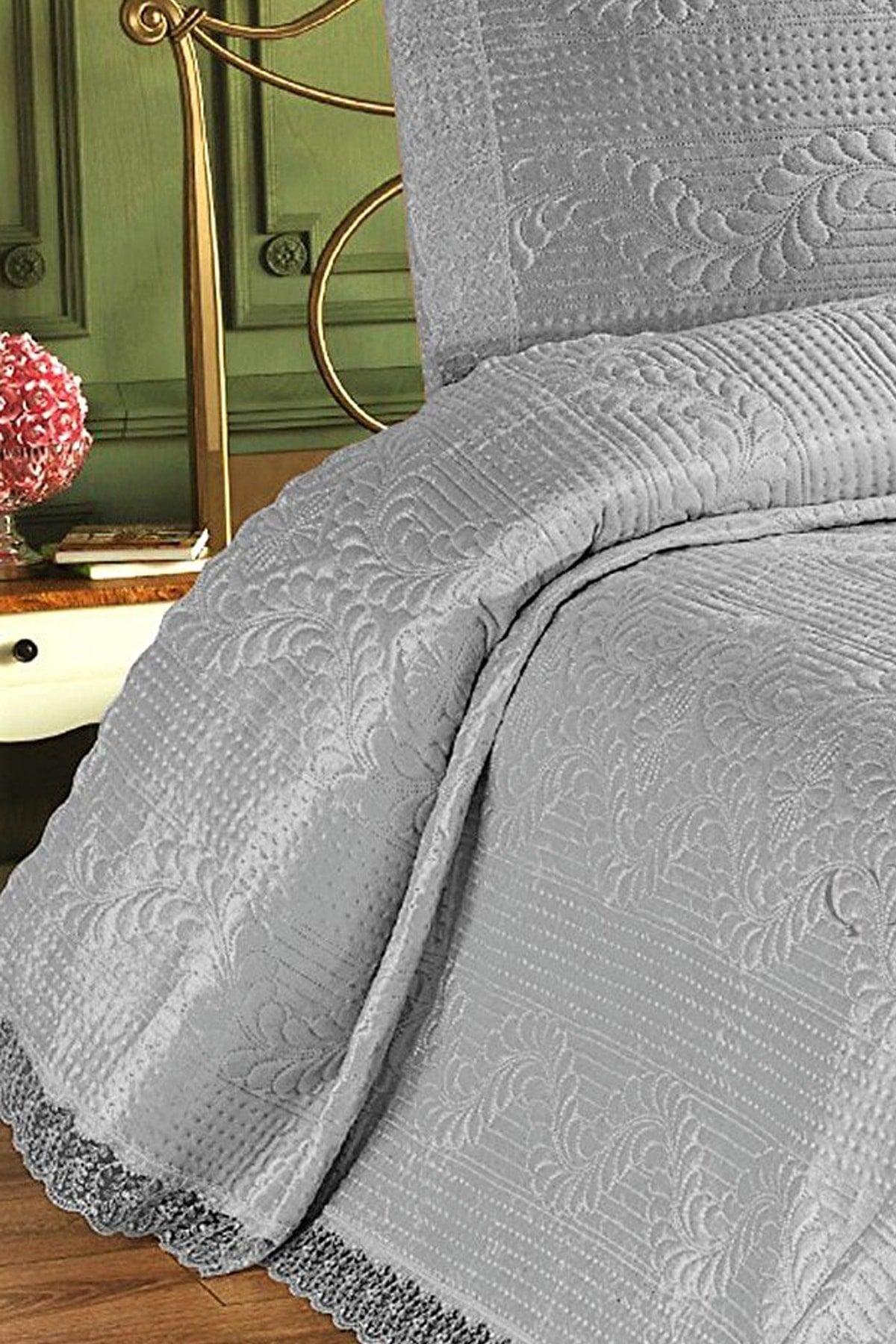 Deep Double Bedspread , Velvet Dowry Bedspread Double - Gray - Swordslife