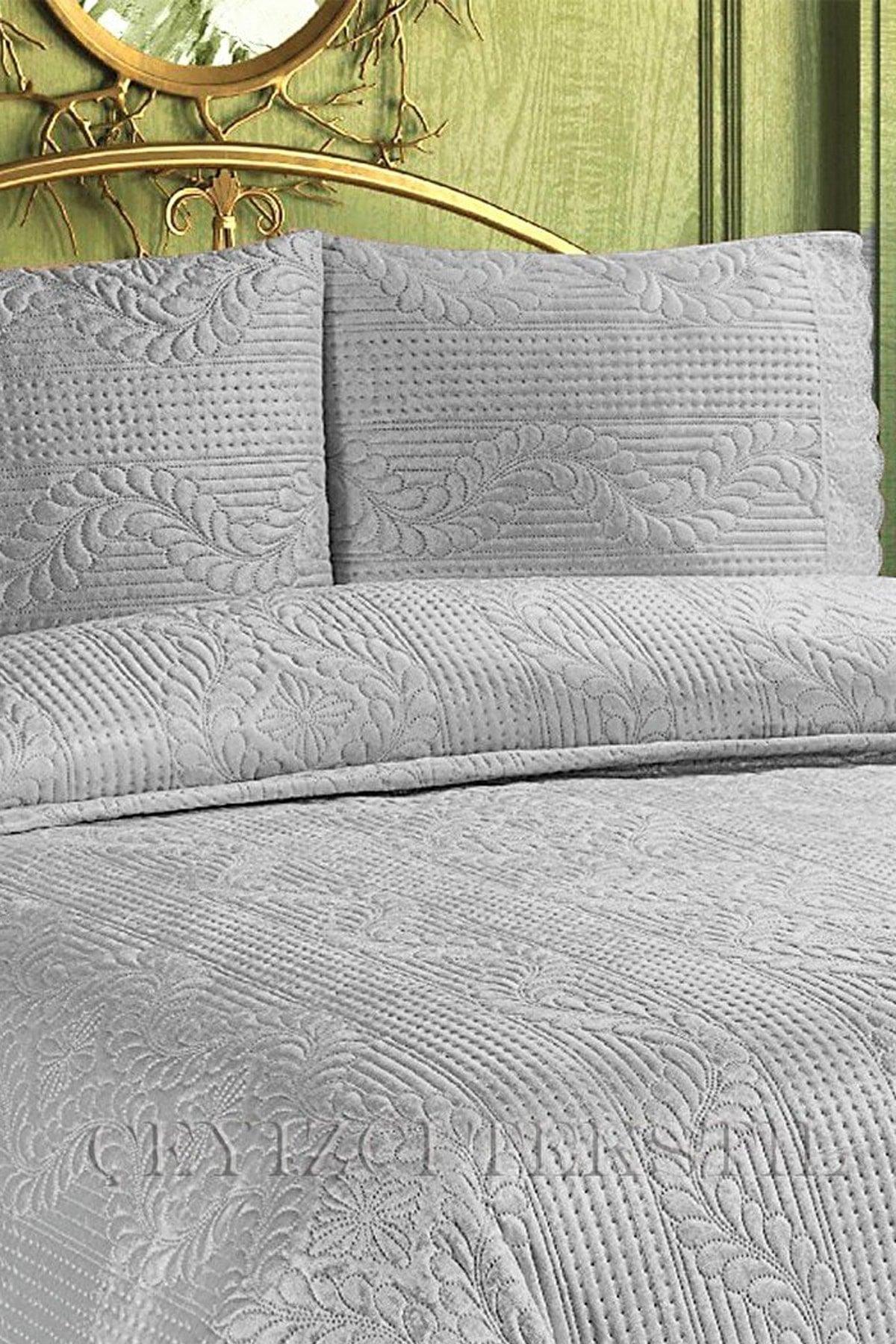 Deep Double Bedspread , Velvet Dowry Bedspread Double - Gray - Swordslife