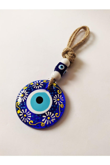 Patterned, Straw Thread 7x7 Cm Glass Evil Eye Beads Wall Ornament - Swordslife