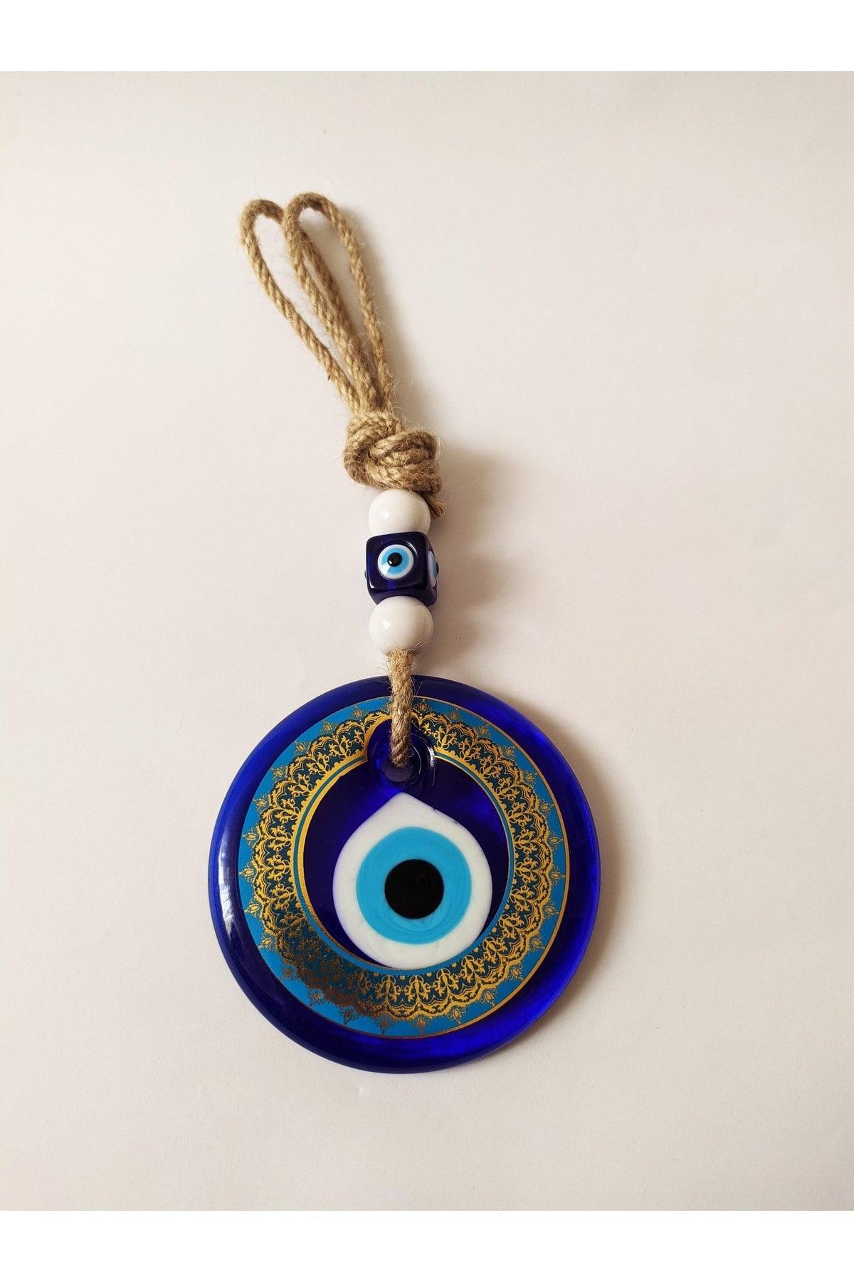 Patterned, Straw Thread 9x9 Cm Glass Evil Eye Beads Wall Ornament - Swordslife