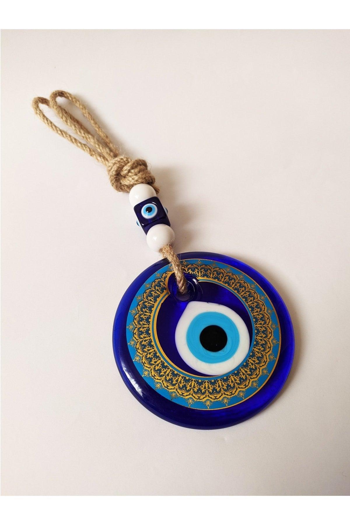 Patterned, Straw Thread 9x9 Cm Glass Evil Eye Beads Wall Ornament - Swordslife