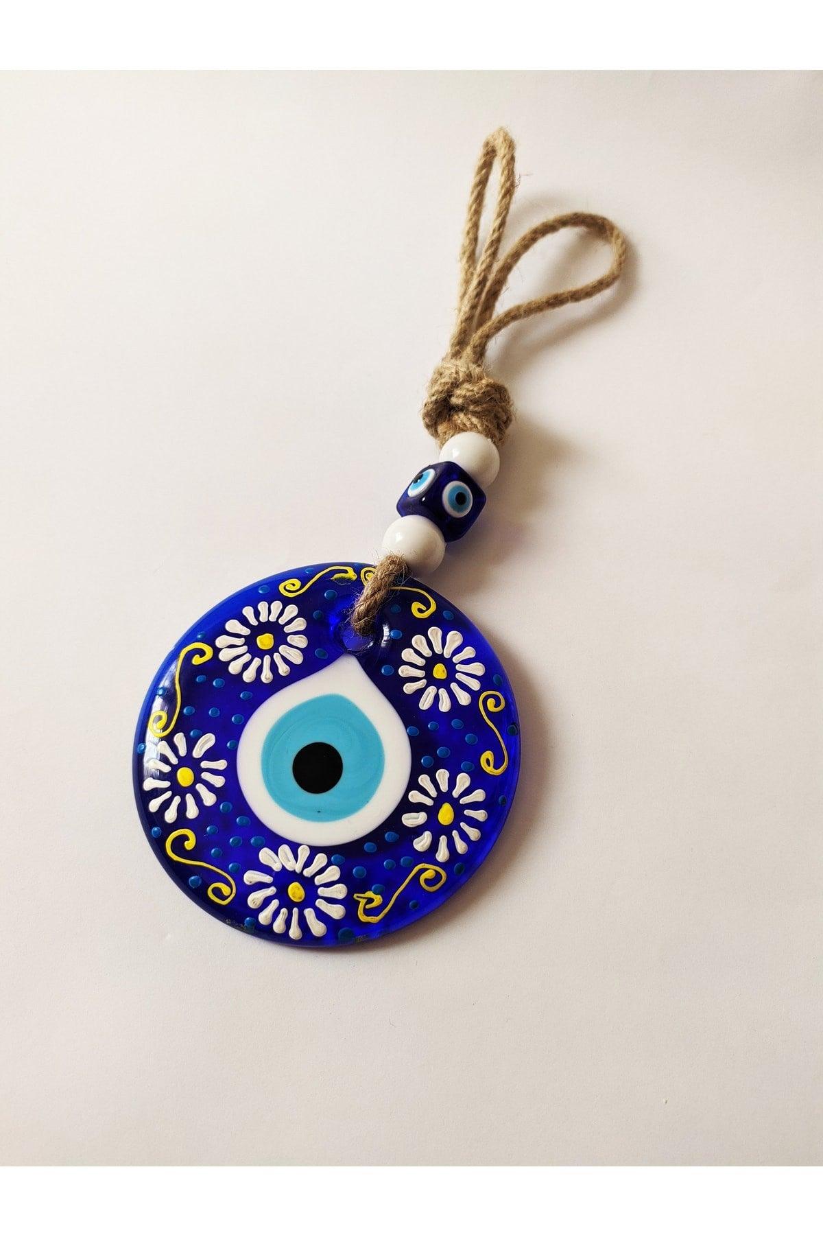 Patterned, Straw Thread 9x9 Cm Glass Evil Eye Beads Wall Ornament - Swordslife