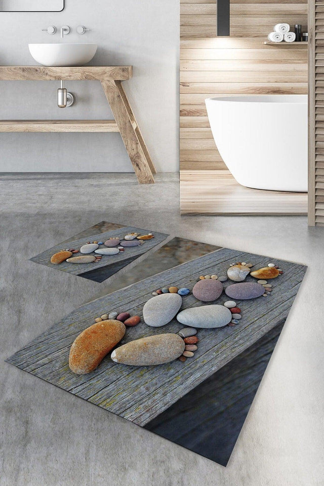 Digital Print Stone Pattern Bathroom Carpet Set