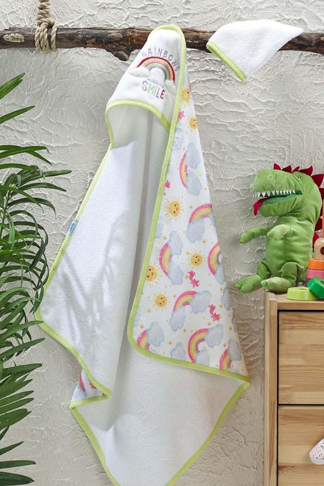 Digital Printed Embroidered Baby Towel with Pouch Light Green - Swordslife