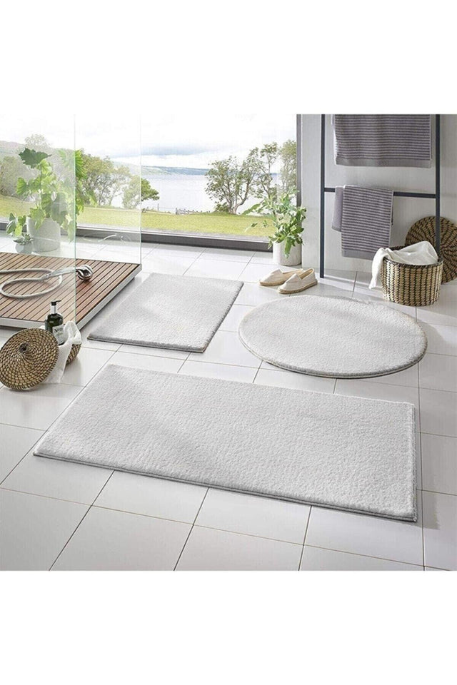 Dinarsu 3-Set Bathroom Carpet Plush Post Carpet Closet Set White 100x60 60x40 (60X60 ROUND) - Swordslife