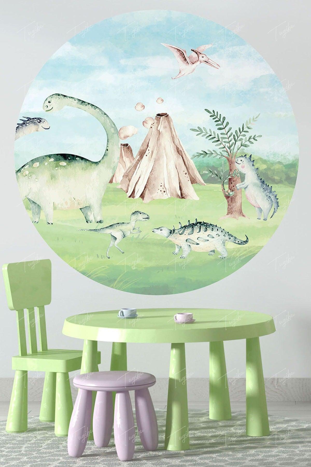 Dinosaur Themed Round Circle Wall Sticker - Swordslife