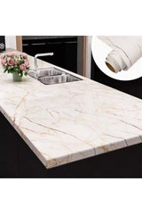 Dnmb Marble Patterned Table Countertop Kitchen Waterproof Adhesive Foil Sticker Beige 5x0,6m - Swordslife