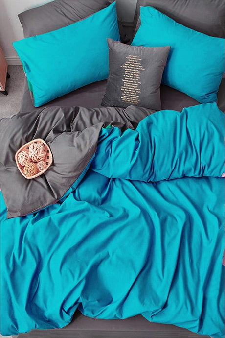 Natural Cotton Duvet Cover Set Double Turquoise- Gray 111218 - Swordslife