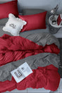 Natural Cotton Red Gray Double Duvet Cover Set 22334 - Swordslife