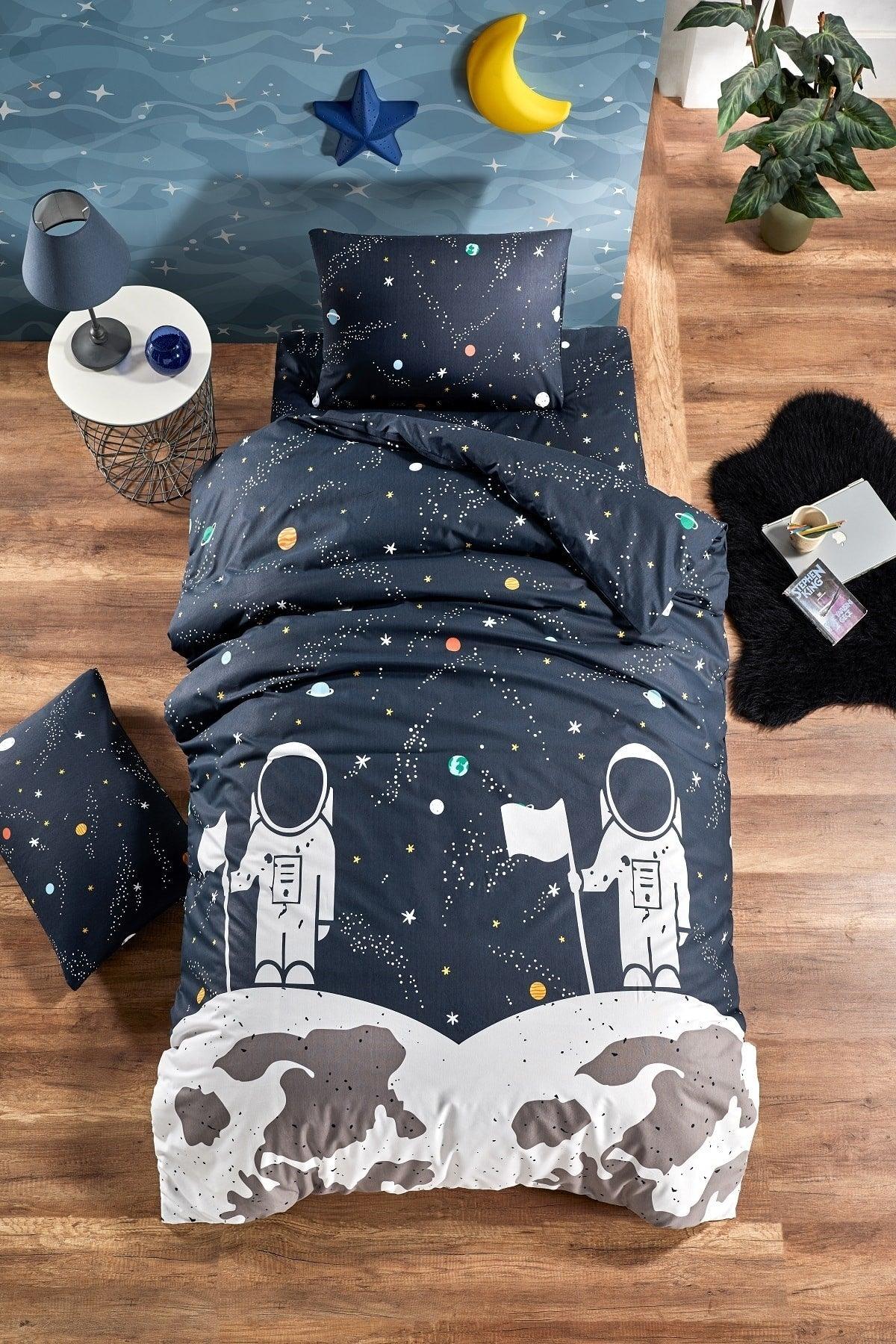 Natural Healthy Cotton Astronaut Alien Child Duvet Cover Set Single - Swordslife