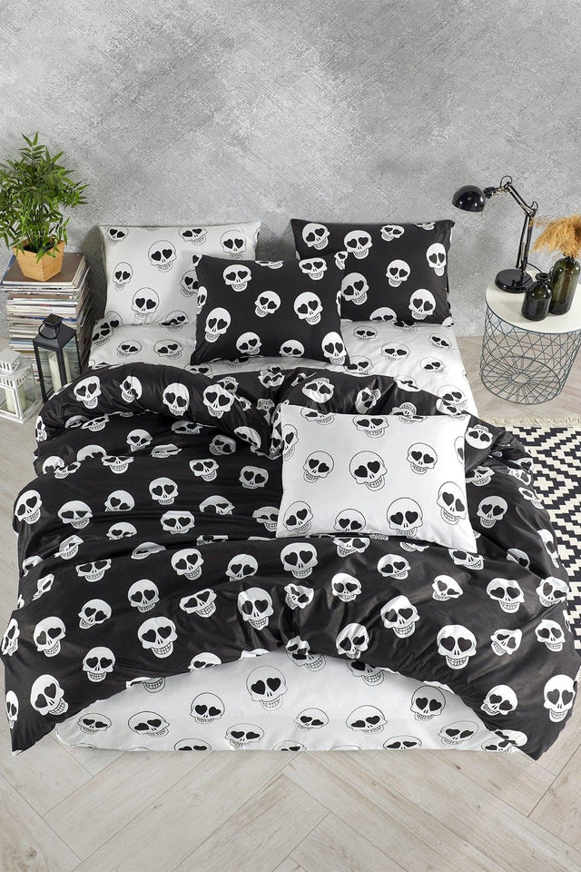 Natural Healthy Cotton Heart Skull Double Duvet Cover Set - Swordslife