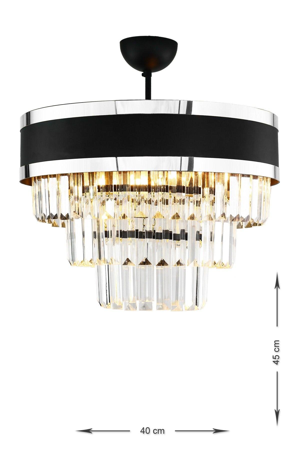 Dora 40 Cm Chrome Striped Crystal Stone Luxury Chandelier (BLACK-CHROME) - Swordslife