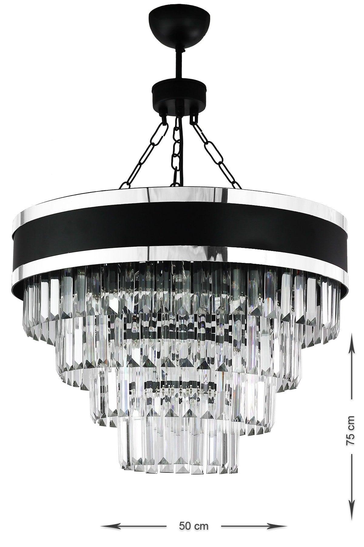 Dora 50 Cm Chrome Striped Crystal Stone Luxury Chandelier (BLACK-CHROME) - Swordslife