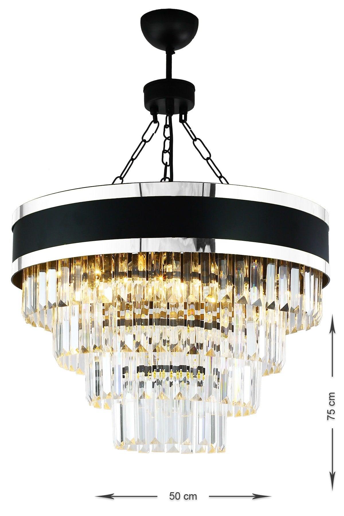 Dora 50 Cm Chrome Striped Crystal Stone Luxury Chandelier (BLACK-CHROME) - Swordslife