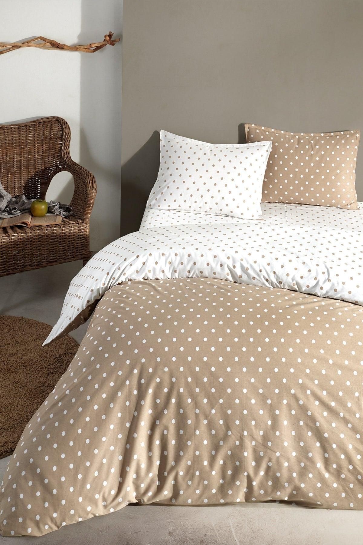 Dots Capuccino 100% Cotton Ranforce Oversized Double Sided Duvet Cover Set 240x220 - Swordslife