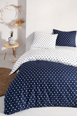 Dots Blue 100% Cotton Ranforce Oversized Double Sided Duvet Cover Set 240x220 - Swordslife