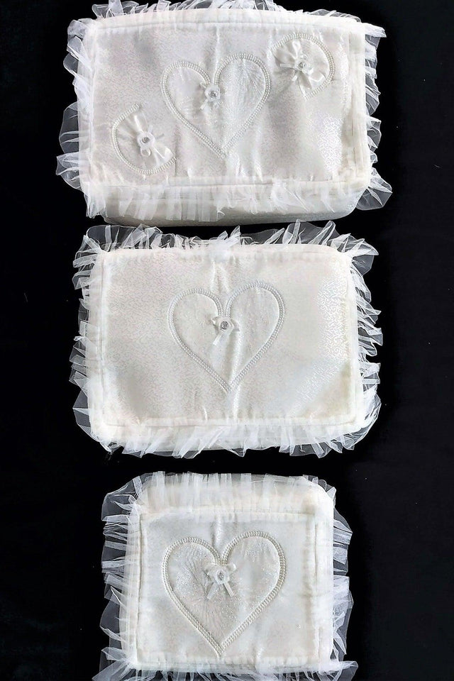 Dowry Heart Shaped Patterned Fabric Cream 3 Pack, Engagement Bride Groom Hurcu 3 Pack - Swordslife