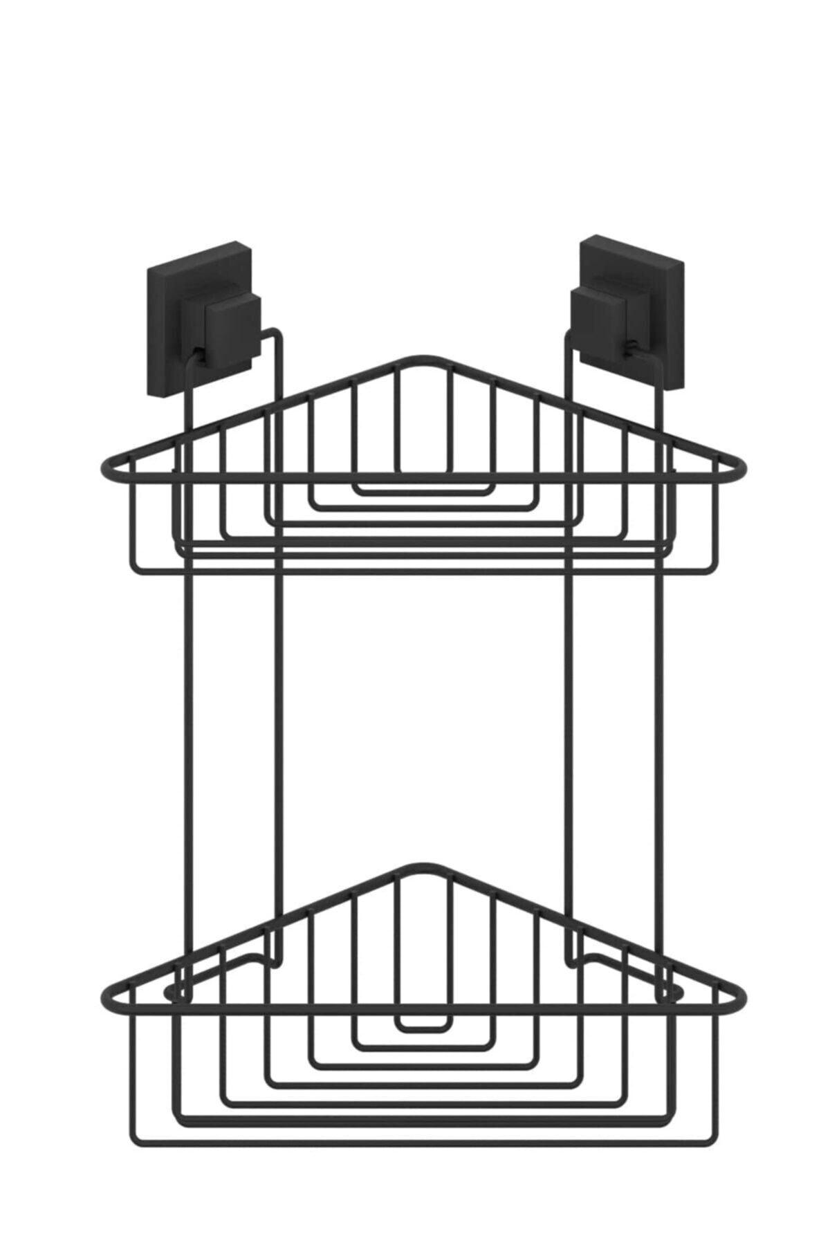 Drilling Screw No Drill! Easyfix Adhesive Two-Tier Bathroom Corner Shelf Matt Black Ef257 - Swordslife