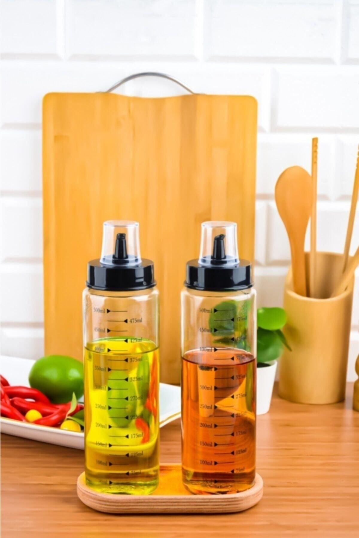 Non-drip Intelligent Wooden Stand 3-Piece Glass Oil Set 500 ml - Swordslife