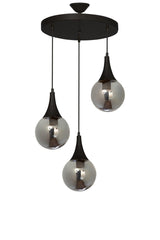 Drop 3 Black Round Smoked Glass Pendant Lamp Chandelier - Swordslife