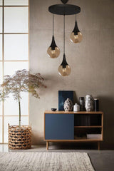 Drop 3 Black Round Honey Glass Pendant Lamp Chandelier - Swordslife