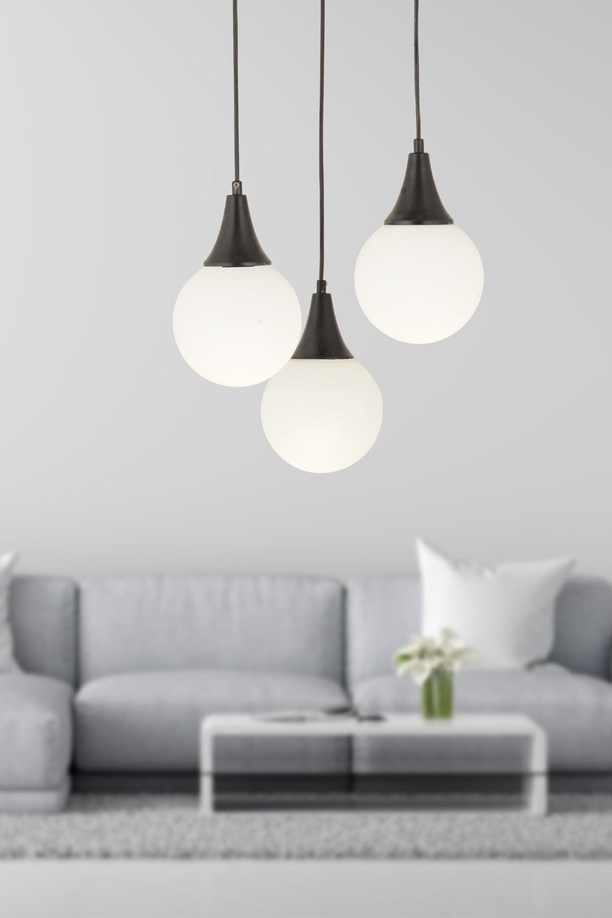 Damla 3 Pcs Round Black White Glass Pendant Lamp Modern Young Room Kitchen Living Room Chandelier - Swordslife