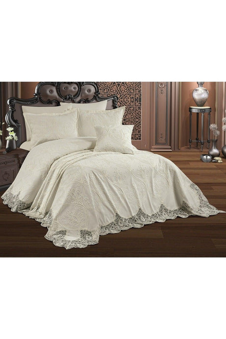 Duru 6 Pieces Cream Double Bed Cover ( Sheet + Bed Cover + Pillow ) - Swordslife