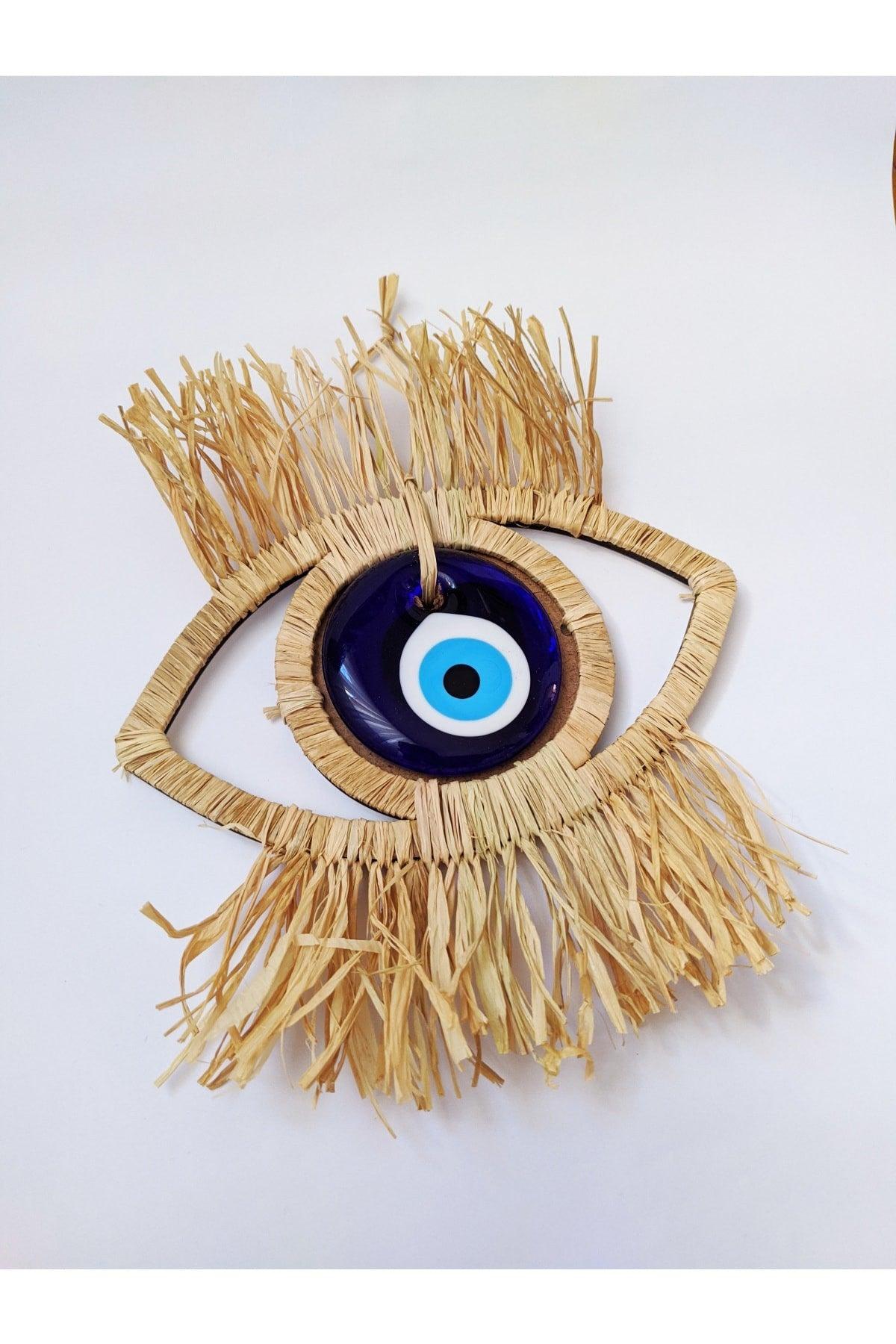 Wall Decoration, New Season, Raffia Wooden Eye Model 20x20 Cm Glass Evil Eye Bead Wall Ornament - Swordslife