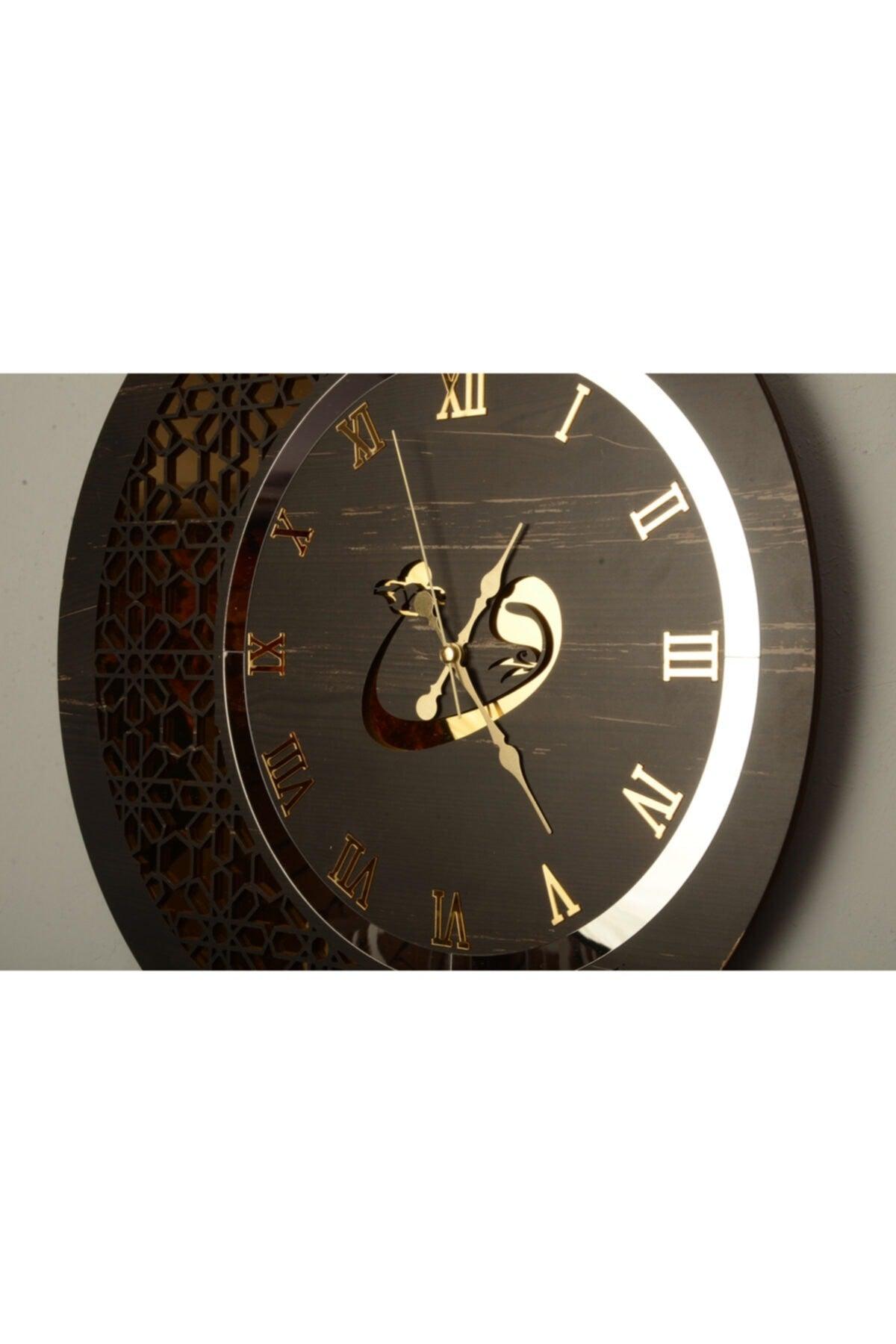 Wall Clock Wooden And Mirror Vav Motif - Swordslife