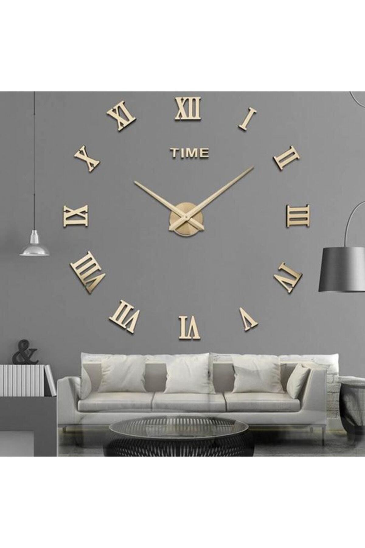 Wall Clock Large Size 3d Roman Numeral Wall Clock In Gold - Swordslife