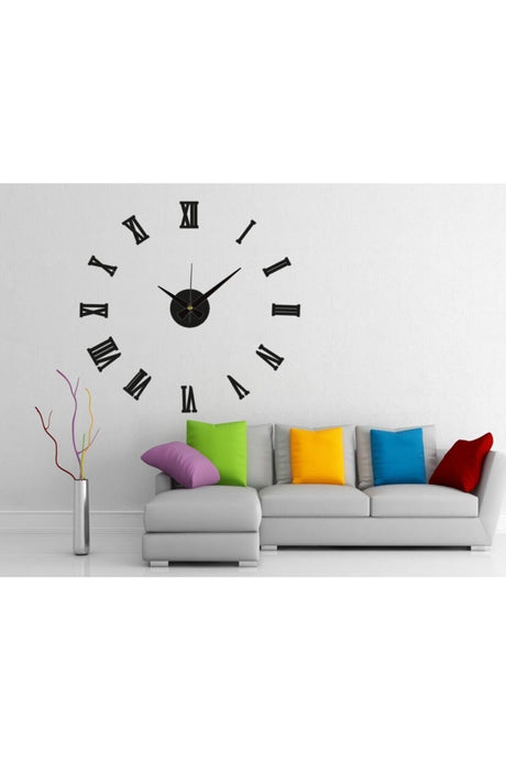 Wall Clock Large Size 3d Roman Numeral Wall Clock In Black - Swordslife