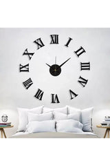 Wall Clock Large Size 3d Roman Numeral Wall Clock In Black - Swordslife