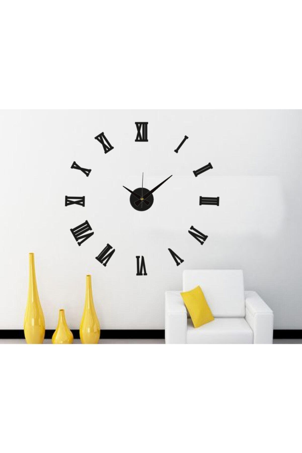 Wall Clock Large Size 3d Roman Numeral Wall Clock In Black - Swordslife