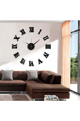 Wall Clock Large Size 3d Roman Numeral Wall Clock In Black - Swordslife