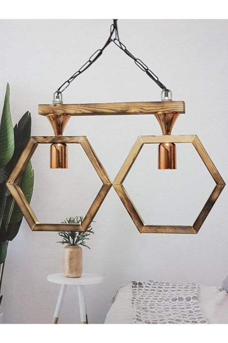 E27 Lampholder Wooden 2 Hexagonal Chandelier - Swordslife