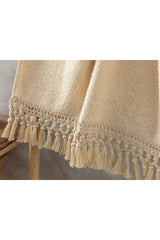 Eaves Cotton Fringed Face Towel 50x70 Cm Beige - Swordslife