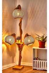 Egehome Wooden Floor Lamp Three Headed Halicarnassus Series Natural Wood Wooden Floor Lamp - Swordslife