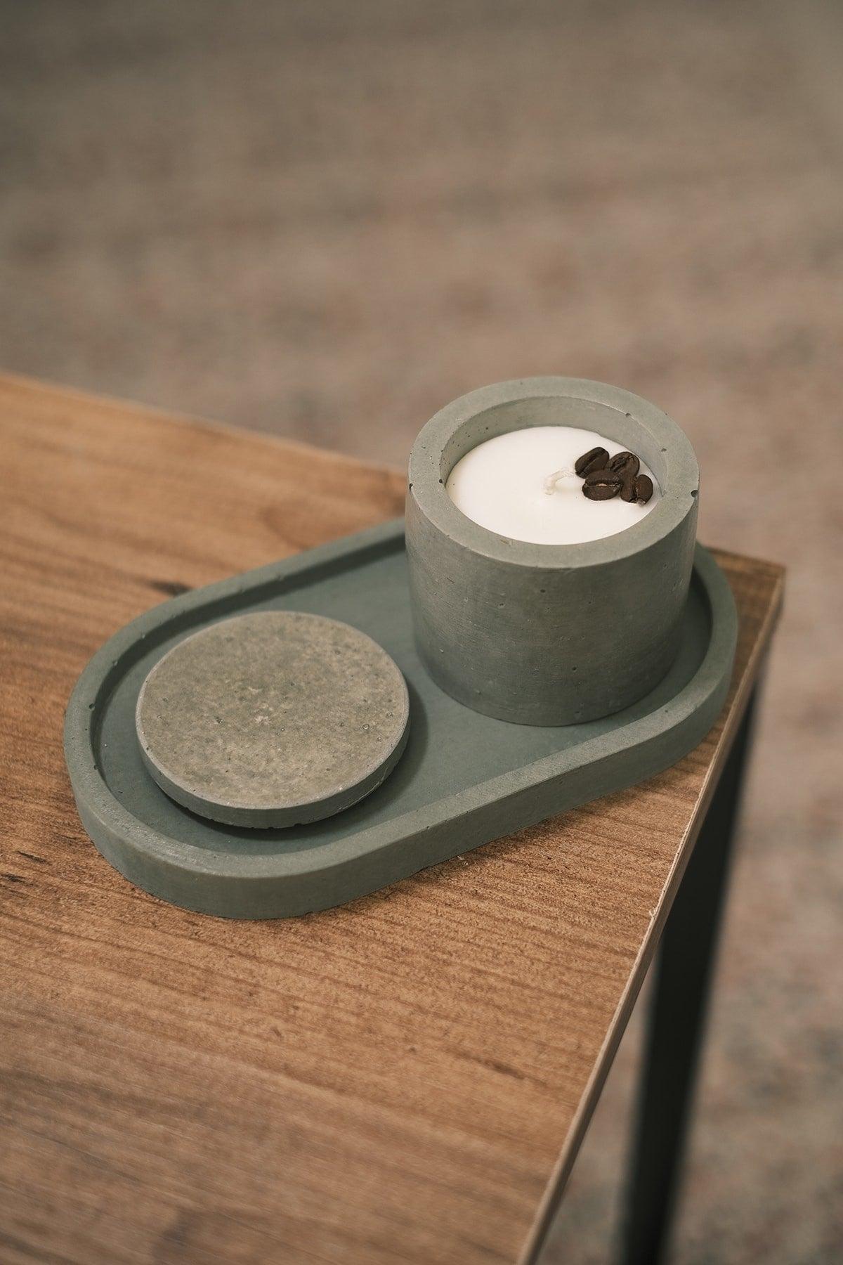 Handmade Flat Concrete Candle Holder with Lid, Concrete Bottom Tray, Soy Candle - Swordslife