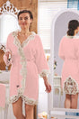 Elena Powder Ladies French Lace Dowry Bridal Bath Honeymoon Bathrobe Set - Swordslife