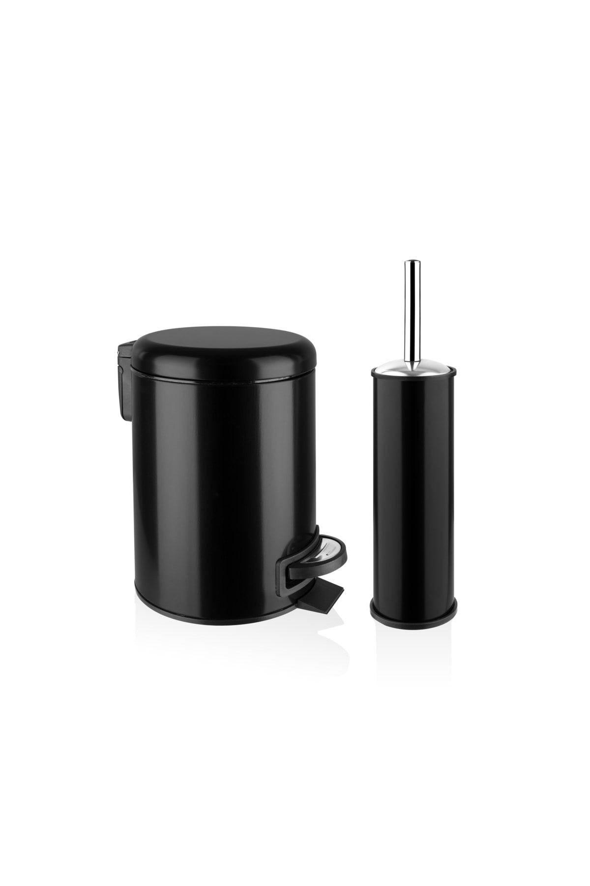 Elite Double Bathroom Set - Black 3lt Trash Can + Toilet Brush - Swordslife