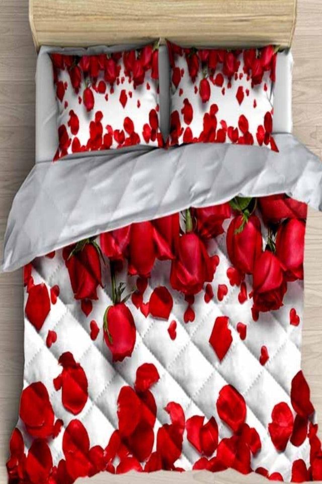 Else Red Rose Petals Floral 3d Patterned Double Microfiber Duvet Bedding Set - Swordslife